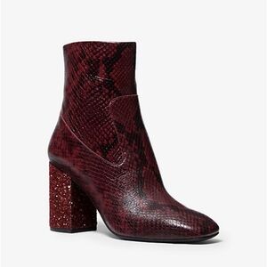 Michael Kors Red Snake Print Ankle Boots